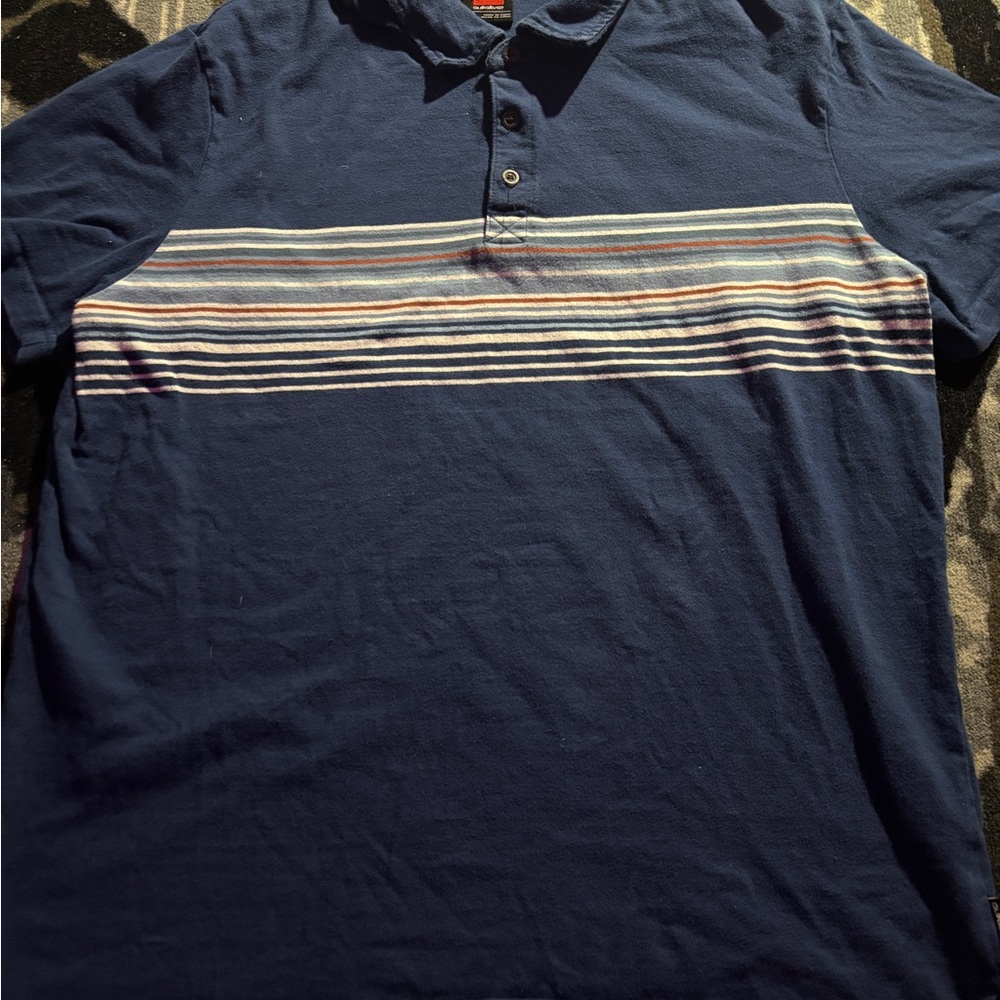 Quiksilver Navy Polo with Multicolor Chest Stripes